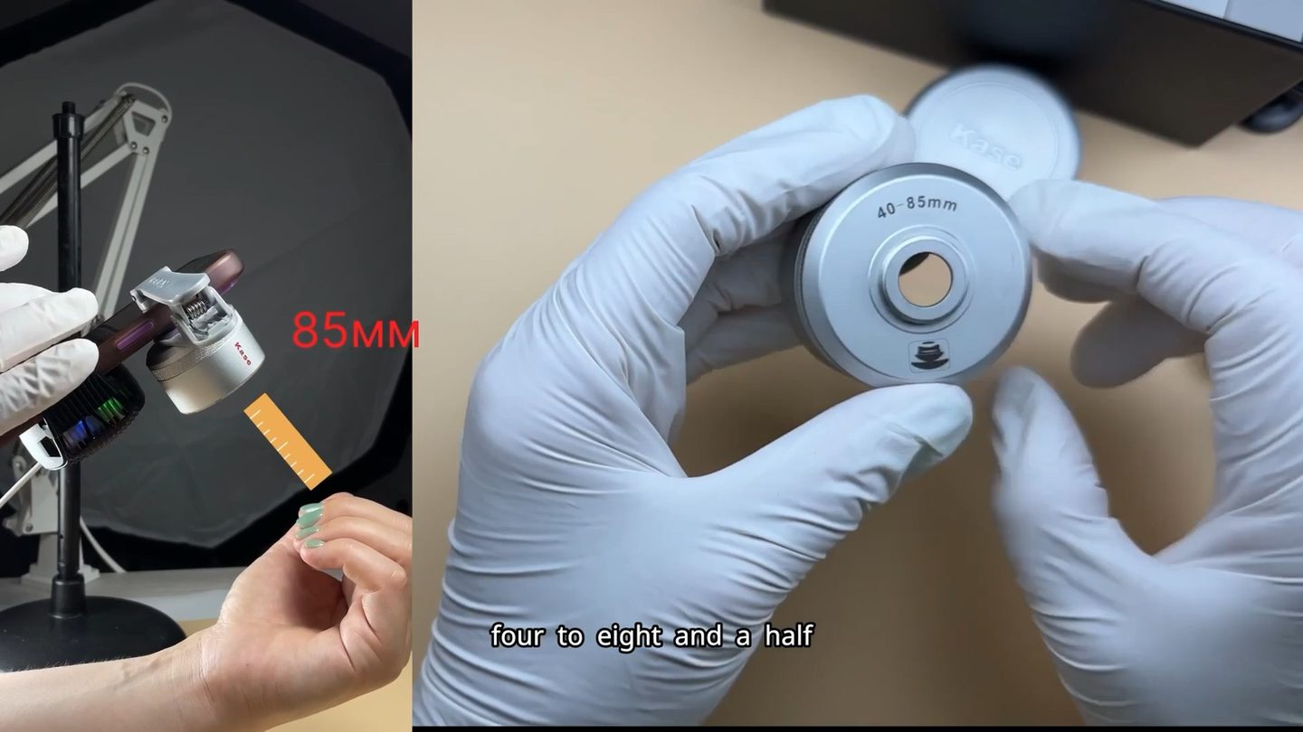 Lesson frame with English subtitles showing a macro lens being explained